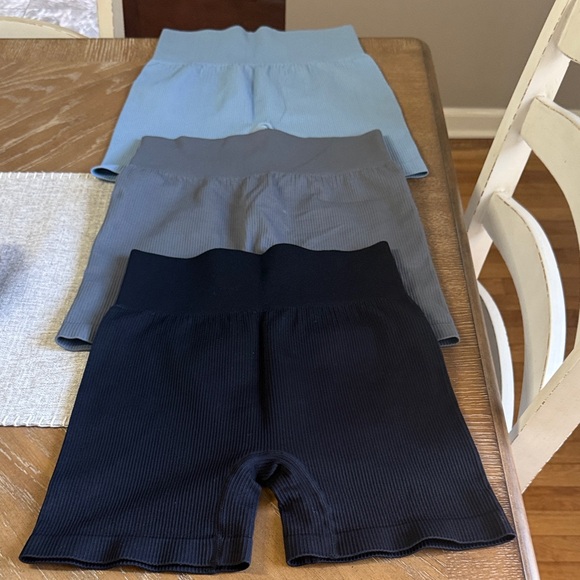 Pants - Ribbed High-Waist Bike Shorts Trio - Black, Gray, Light Blue